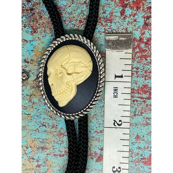 Mens womens Southwest western Sugar Skull Cameo Pendant Bolo Necklace Lariat Tie - Picture 7 of 8